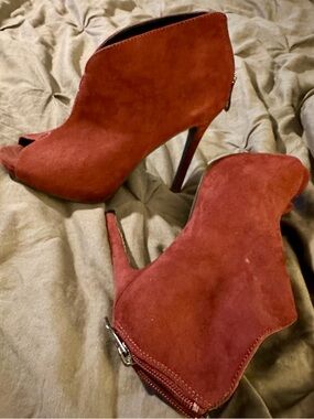 Women’s Red Suede Peep-Toe Ankle Booties